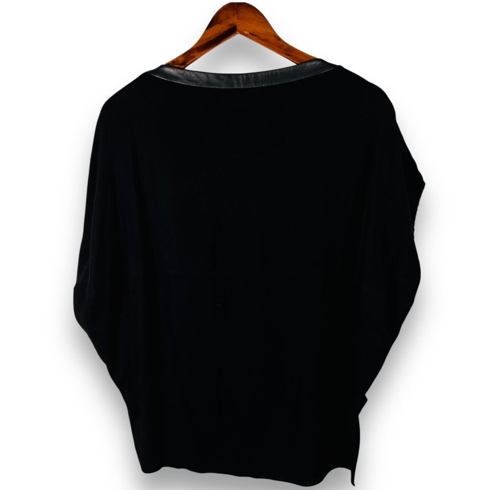 Helmut Lang Leather Trim Top Black Minimalist Designer Dolman Sleeve Size 4 - Picture 3 of 10